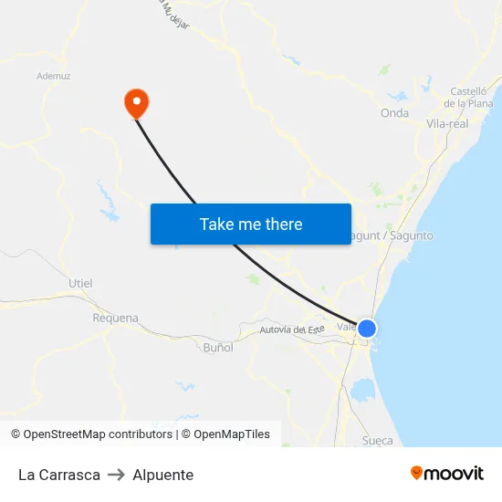 La Carrasca to Alpuente map