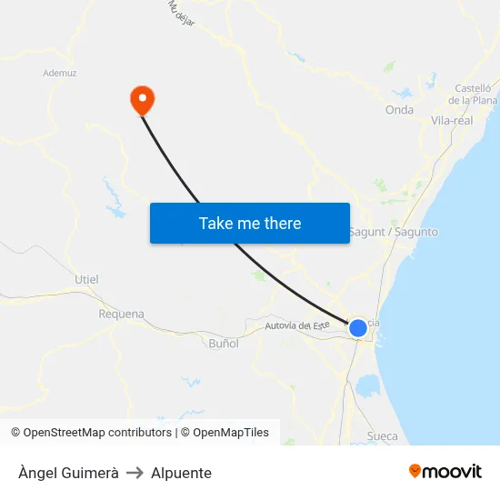 Àngel Guimerà to Alpuente map