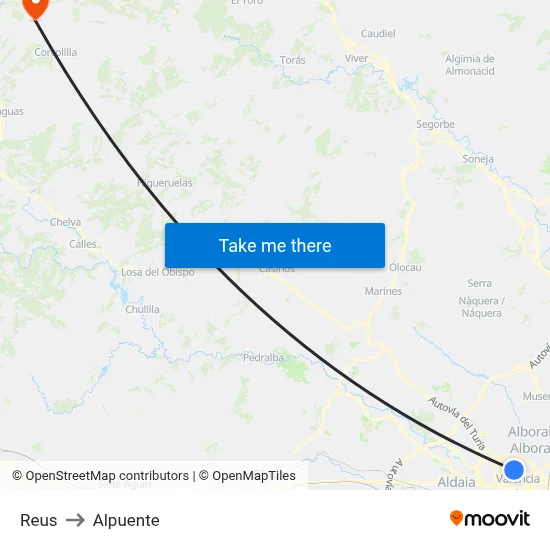 Reus to Alpuente map