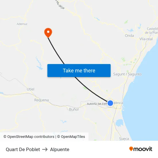Quart De Poblet to Alpuente map