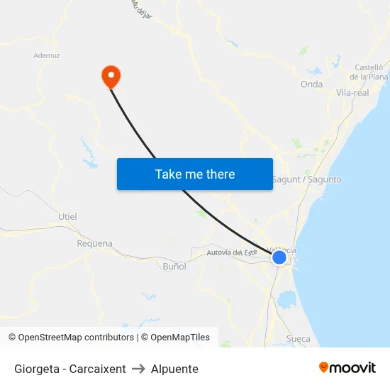 Giorgeta - Carcaixent to Alpuente map