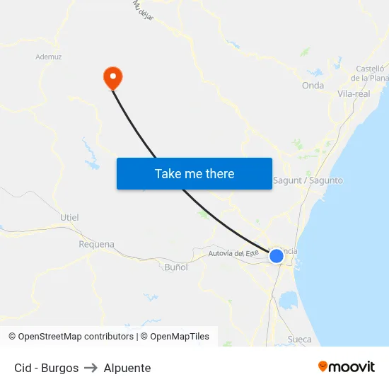 Cid - Burgos to Alpuente map