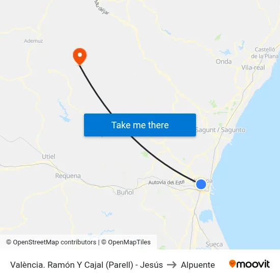 València. Ramón Y Cajal (Parell) - Jesús to Alpuente map
