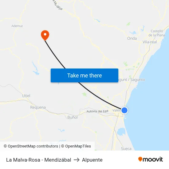 La Malva-Rosa - Mendizábal to Alpuente map