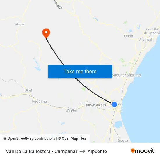 Vall De La Ballestera - Campanar to Alpuente map