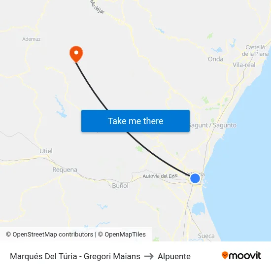 Marqués Del Túria - Gregori Maians to Alpuente map