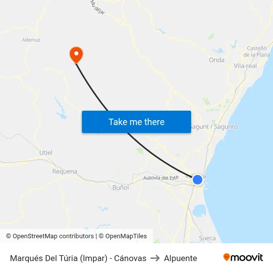 Marqués Del Túria (Impar) - Cánovas to Alpuente map