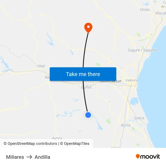 Millares to Andilla map