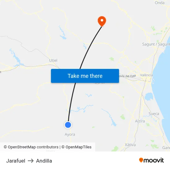 Jarafuel to Andilla map