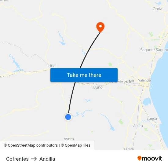 Cofrentes to Andilla map