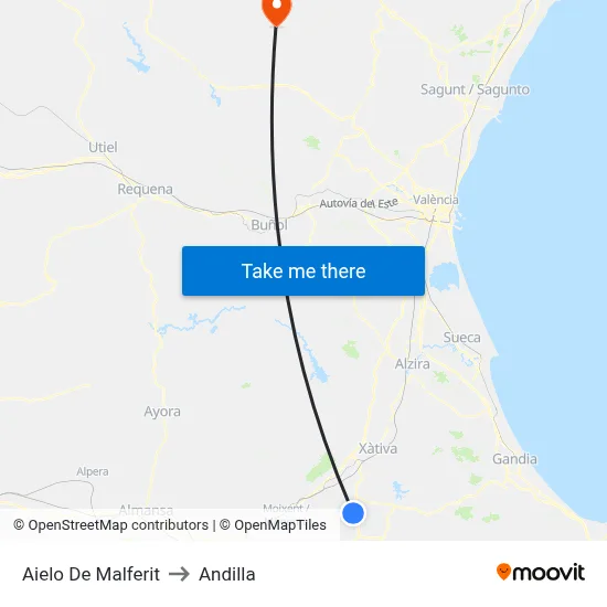 Aielo De Malferit to Andilla map
