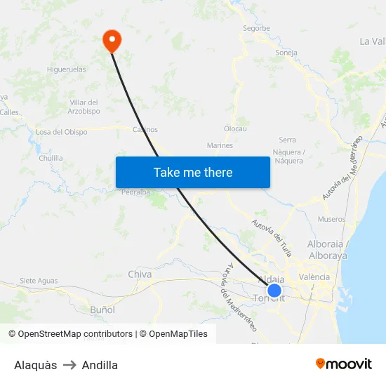 Alaquàs to Andilla map