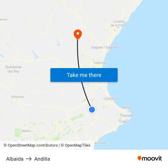 Albaida to Andilla map
