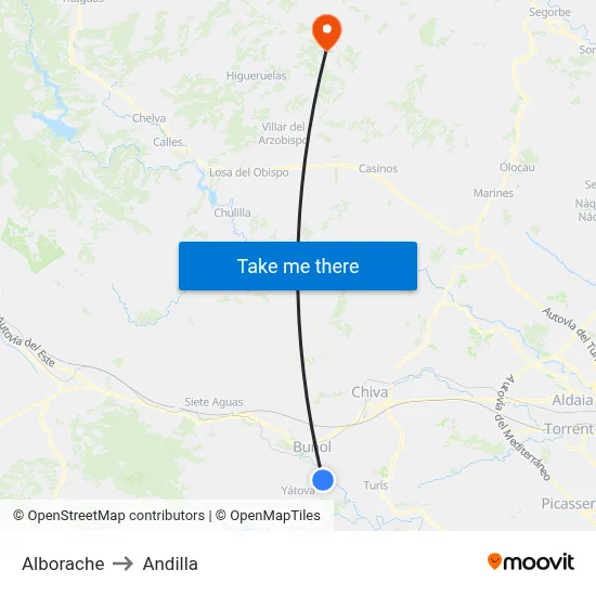 Alborache to Andilla map