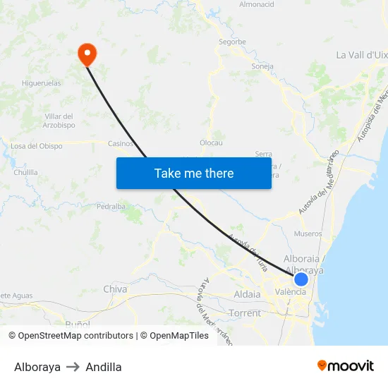 Alboraya to Andilla map