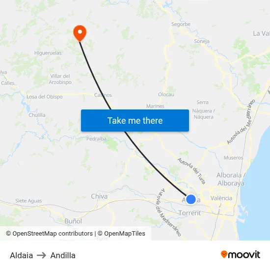 Aldaia to Andilla map