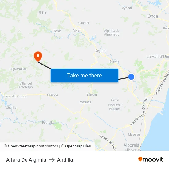 Alfara De Algimia to Andilla map