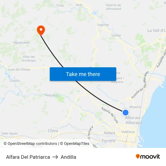 Alfara Del Patriarca to Andilla map