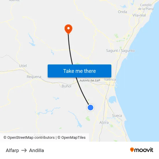 Alfarp to Andilla map