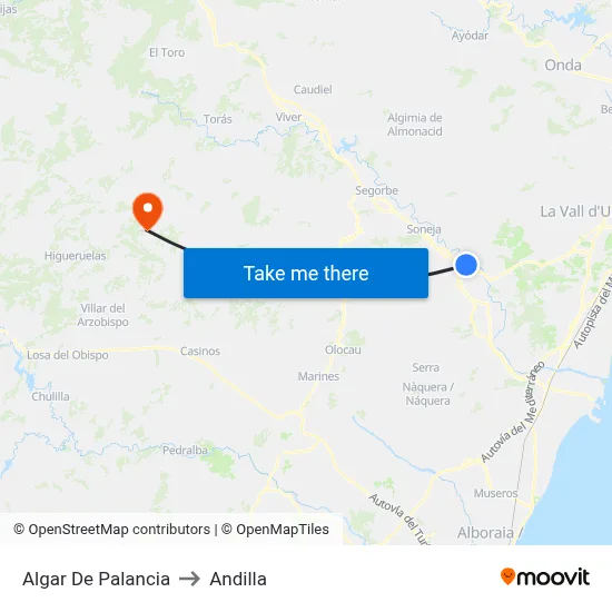 Algar De Palancia to Andilla map