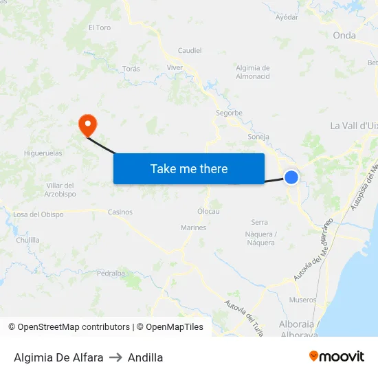 Algimia De Alfara to Andilla map