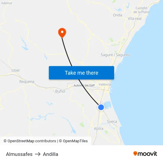 Almussafes to Andilla map