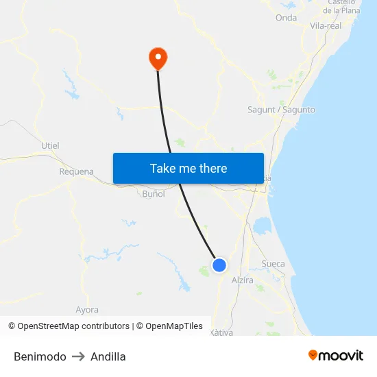 Benimodo to Andilla map
