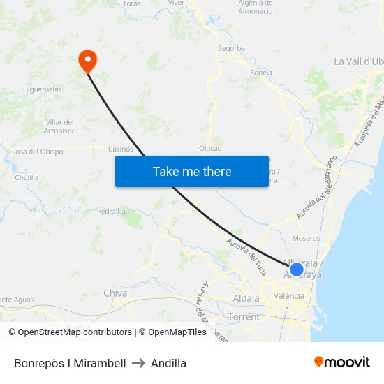 Bonrepòs I Mirambell to Andilla map