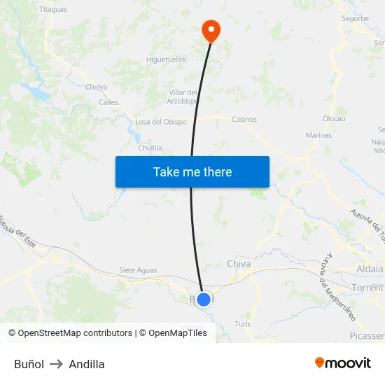 Buñol to Andilla map