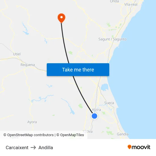 Carcaixent to Andilla map