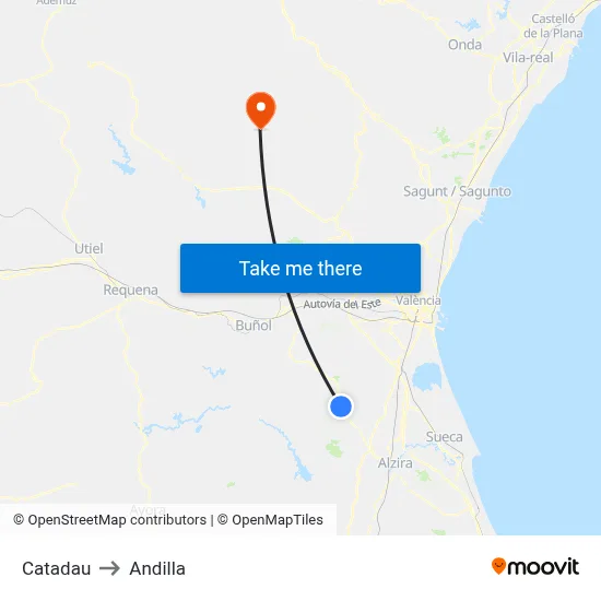Catadau to Andilla map