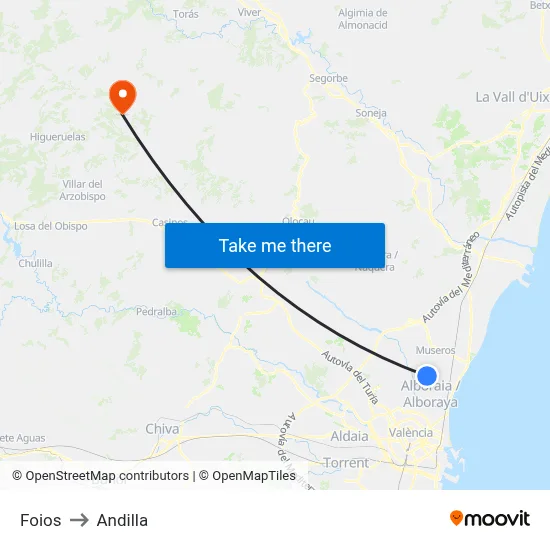 Foios to Andilla map