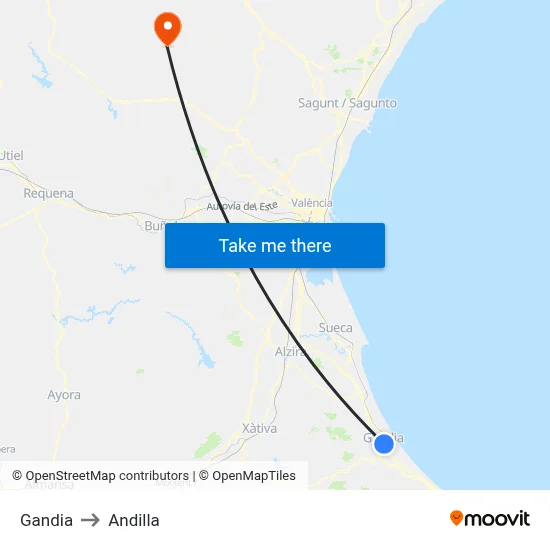 Gandia to Andilla map