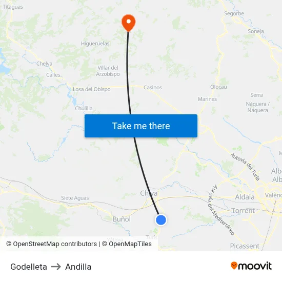 Godelleta to Andilla map