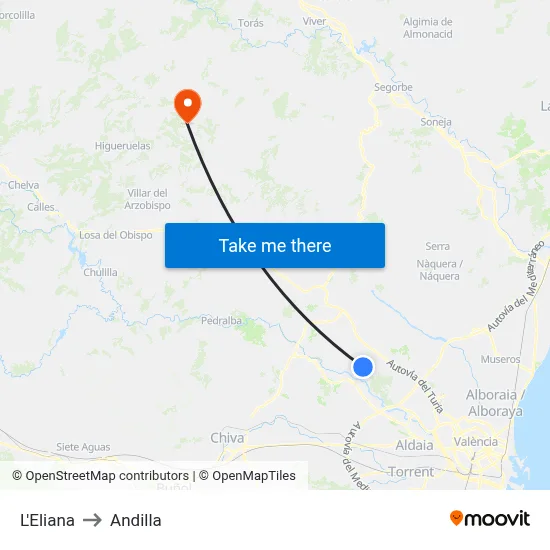 L'Eliana to Andilla map