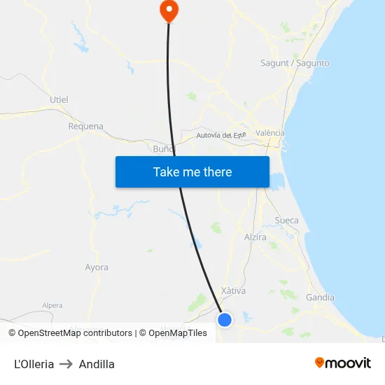 L'Olleria to Andilla map