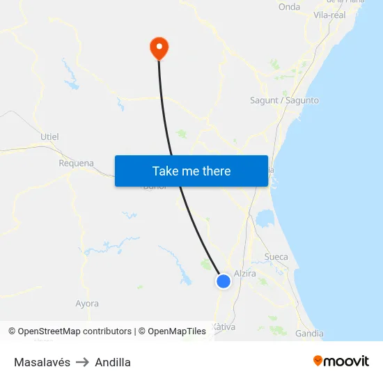 Masalavés to Andilla map