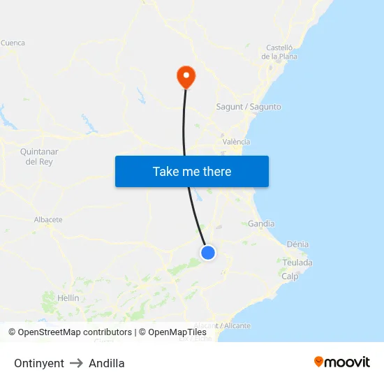 Ontinyent to Andilla map