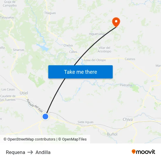 Requena to Andilla map