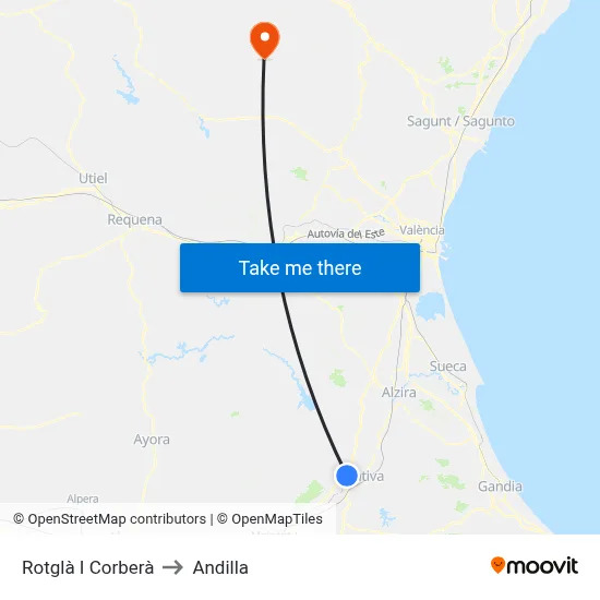 Rotglà I Corberà to Andilla map