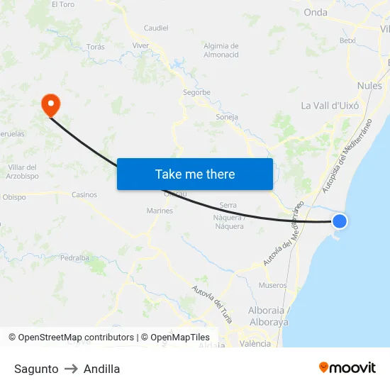 Sagunto to Andilla map
