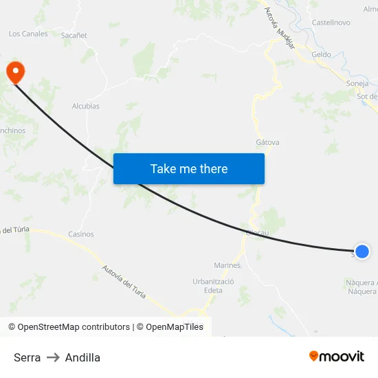 Serra to Andilla map