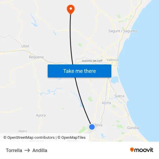 Torrella to Andilla map