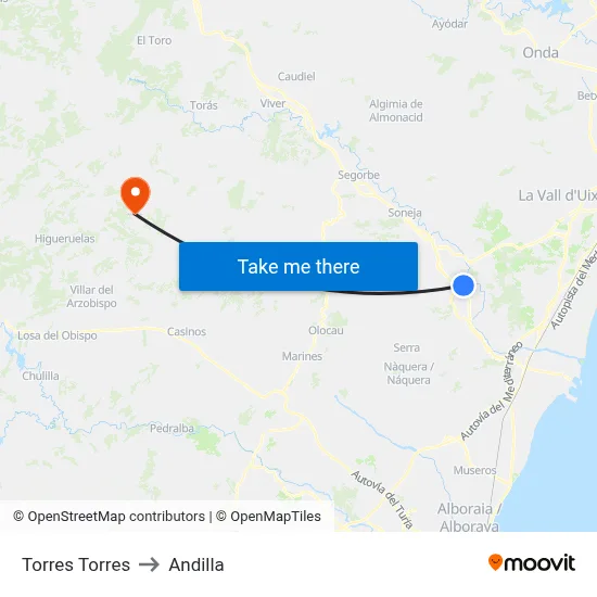 Torres Torres to Andilla map