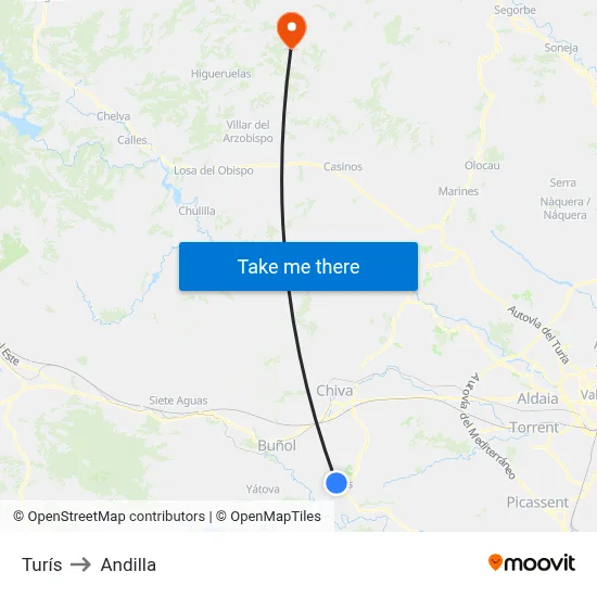 Turís to Andilla map