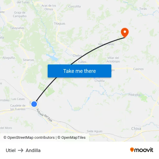 Utiel to Andilla map