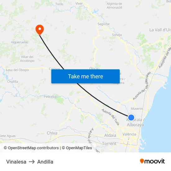 Vinalesa to Andilla map