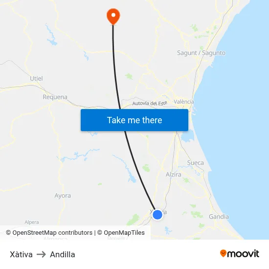 Xàtiva to Andilla map