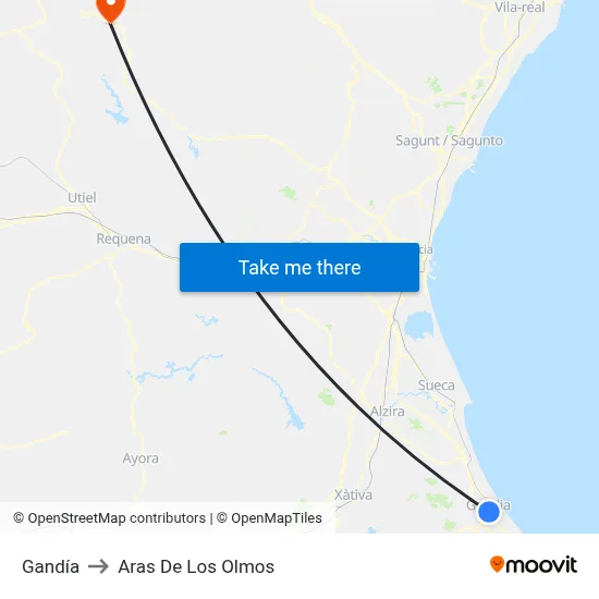 Gandía to Aras De Los Olmos map