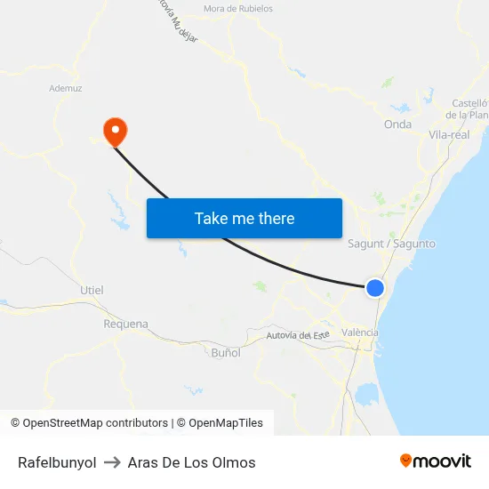 Rafelbunyol to Aras De Los Olmos map